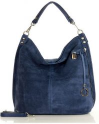 Torebka worek granatowa MARCO MAZZINI s92p. Shopper bag z jeansu, na ramię, duże, zdobione, bez dodatków. Za 379.05 zł.