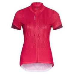 Koszulka rowerowa damska Odlo Stand-up collar ESSENTIAL PRINT rozpinana. Czerwone koszulki damskie ODLO, xs, bez wzorów, bez kołnierzyka, bez ramiączek. W wyprzedaży za 269.99 zł.