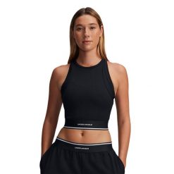 Top treningowy damski Under Armour Meridian Rib Branded Tank. Czarne koszulki sportowe damskie Under Armour, l, bez wzorów, bez ramiączek. Za 129.99 zł.