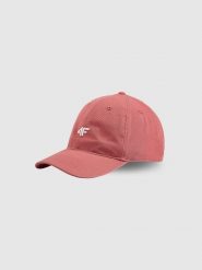 4F Czapka z daszkiem strapback uniseks - różowa S/M (58cm). Czerwone czapki z daszkiem damskie 4F, bez wzorów, z bawełny. Za 49.99 zł.
