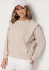 Beżowa Bluza z Wiskozą z Podkreśloną Linią Ramion Alithra. Brązowe bluzy damskie Born2be, z aplikacjami, z jeansu, bez kaptura. Za 79.99 zł.