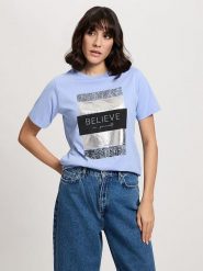 Cross Jeans Koszulka w kolorze błękitnym rozmiar: XL. Niebieskie koszulki damskie Cross Jeans, xl, bez wzorów, z jeansu, bez kołnierzyka, bez ramiączek. Za 56.93 zł.