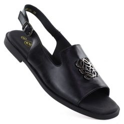 Skórzane sandały damskie płaskie czarne Potocki JE19453. Czarne sandały damskie POTOCKI, bez wzorów, ze skóry, bez obcasa, na płaskiej podeszwie, bez zapięcia. Za 199.99 zł.