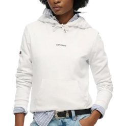 Jednokolorowa bluza z kapturem damska Superdry. Białe bluzy damskie Superdry, xs, bez wzorów, z bawełny, z kapturem. Za 322.70 zł.