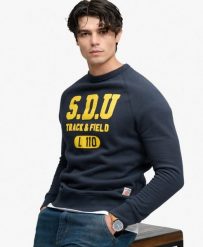 Superdry Bluza Athletic Felt Applique z okrągłym dekoltem, bawełna i poliester. Niebieskie bluzy damskie Superdry, s, z aplikacjami, z bawełny, bez kaptura. Za 384.00 zł.