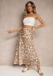 Brązowo-Beżowa Panterkowa Spódnica z Wiskozy High Waist Fevirellea. Brązowe spódnice damskie Renee, na co dzień, m, bez wzorów, z wiskozy, eleganckie, maxi. Za 39.99 zł.