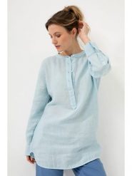 Josephine & Co Lniana tunika "Georgia" w kolorze błękitnym rozmiar: 42. Niebieskie tuniki damskie Josephine & Co, na co dzień, bez wzorów, ze lnu, bez kołnierzyka, bez ramiączek. Za 230.99 zł.