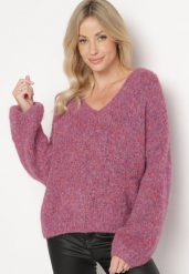 Fioletowy Sweter z Wełną i Rozszerzanymi Rękawami Sinara. Fioletowe swetry klasyczne damskie Born2be, z wełny, bez kołnierzyka. Za 149.99 zł.
