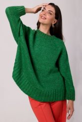 Sweter Oversize z Nietoperzowym Rękawem - Szmaragdowy. Zielone swetry klasyczne damskie MOE, uniwersalny, z materiału, bez kołnierzyka. Za 201.90 zł.