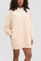 GUESS Beżowa damska długa welurowa bluza Couture. Brązowe bluzy damskie Guess, s, z aplikacjami, z weluru, z kapturem. W wyprzedaży za 355.99 zł.