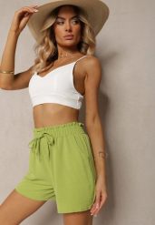 Jasnozielone Casualowe Szorty Bermudy High Waist Wykończone Gumką w Pasie Otanea. Zielone szorty damskie Renee, bez wzorów, z podwyższonym stanem. Za 39.99 zł.