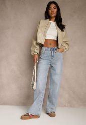 Niebieskie Szerokie Jeansy High Waist Zdobione Haftem na Kieszeni Thaola. Niebieskie jeansy damskie Renee, z podwyższonym stanem. Za 119.99 zł.