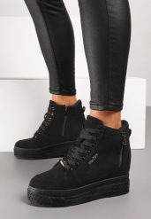 Czarne Sneakersy na Koturnie z Metalicznymi Detalami i Dodatkowym Suwakiem Dailise. Czarne obuwie sportowe damskie Renee, z jeansu, bez zapięcia. Za 89.99 zł.