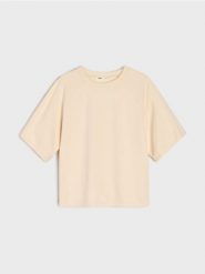 Bluza z domieszką wiskozy - kremowy. Białe bluzy damskie Sinsay, l, bez wzorów, z dzianiny, bez kaptura. Za 39.99 zł.
