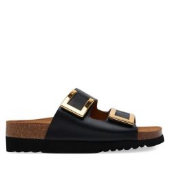 Klapki Scholl. Czarne klapki damskie Scholl, bez wzorów, bez obcasa, bez zapięcia. Za 389.99 zł.