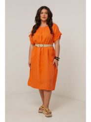 Curvy Lady Lniana sukienka w kolorze pomarańczowym rozmiar: 40/42. Pomarańczowe sukienki damskie Curvy Lady, bez wzorów, ze lnu, klasyczne, bez ramiączek. Za 175.67 zł.