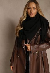 Czarny Klasyczny Szalik Zakończony Frędzlami Vetiele. Czarne szaliki damskie Renee, bez wzorów, z jeansu. Za 34.99 zł.