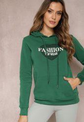 Zielona Bluza Kangurka Ocieplona Polarem z Ozdobnym Nadrukiem Elili. Zielone bluzy damskie Renee, m, bez wzorów, z jeansu, bez kaptura. Za 79.99 zł.