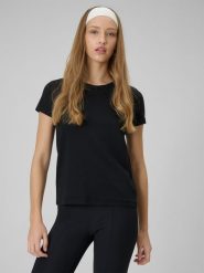 4F T-shirt slim gładki damski - czarny XXL. Czarne t-shirty damskie 4F, xxl, bez wzorów, z bawełny, bez kołnierzyka. Za 49.99 zł.