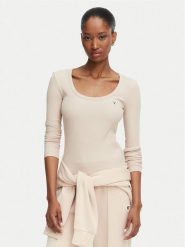 Guess Bluzka V4BP07 K8RT2 Beżowy Slim Fit. Brązowe bluzki damskie Guess, l, z aplikacjami, z wiskozy, bez kołnierzyka, bez ramiączek. Za 194.99 zł.