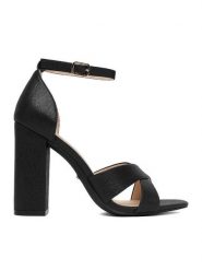 DeeZee Sandały CEO-998877 Czarny. Czarne sandały damskie DeeZee, bez wzorów, z materiału, bez obcasa, na słupku, bez zapięcia. Za 139.99 zł.