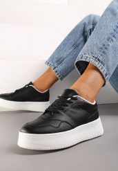Czarne Sneakersy z Cholewką przed Kostkę na Platformie Liciana. Czarne obuwie sportowe damskie Renee, z jeansu, przed kostkę, bez zapięcia. Za 59.99 zł.
