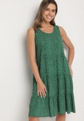 Zielona Bawełniana Sukienka w Kropki z Falbanami Zerolia. Zielone sukienki damskie Born2be, bez wzorów, z bawełny, biznesowe, bez ramiączek. Za 49.99 zł.