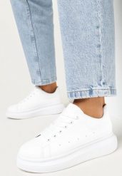Białe Sneakersy z Perforacją na Grubej Podeszwie Rilee. Białe obuwie sportowe damskie Born2be, na jesień, ze skóry ekologicznej, przed kostkę, bez zapięcia. Za 79.99 zł.