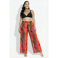 Damskie Spodnie palazzo wzór w fale szeroka nogawka elastyczny pas. Czerwone spodnie sportowe damskie Ulla Popken, plus size, bez wzorów, z elastanu. Za 239.99 zł.