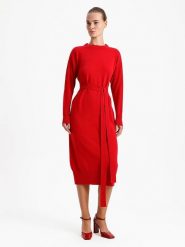 BGN Sukienka dzianinowa w kolorze czerwonym rozmiar: 38. Czerwone sukienki damskie BGN, bez wzorów, z dzianiny, bez ramiączek. Za 118.56 zł.