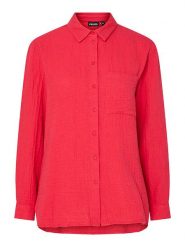 Pieces Bluzka "Sastina" w kolorze czerwonym rozmiar: M. Czerwone bluzki damskie Pieces, m, bez wzorów, z bawełny, bez kołnierzyka, bez ramiączek. Za 95.46 zł.