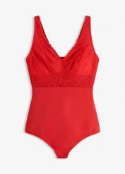 Body o średnim stopniu modelowania z koronką w serduszka. Czerwone bielizna korygująca bonprix, bez wzorów, z koronki. Za 129.99 zł.