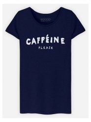 WOOOP Koszulka "Caffeine Please" w kolorze granatowym rozmiar: XXL. Niebieskie bluzki damskie Wooop, xxl, bez wzorów, z bawełny, bez kołnierzyka, bez ramiączek. Za 43.88 zł.