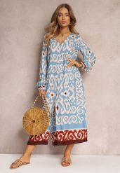 Niebieska Sukienka Maxi z Rozporkami i Wsuwanymi Kieszeniami Ranno. Niebieskie sukienki damskie Renee, bez wzorów, boho, bez ramiączek. W wyprzedaży za 83.99 zł.