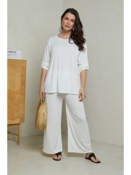 Curvy Lady 2-częściowy zestaw w kolorze białym rozmiar: 44/46. Białe spodnie materiałowe damskie Curvy Lady, bez wzorów, z materiału. Za 140.53 zł.