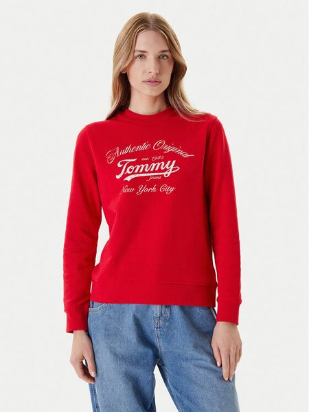 Tommy Jeans Bluza Essential DW0DW20942 Czerwony Regular Fit. Czerwone bluzy damskie Tommy Jeans, m, bez wzorów, z bawełny, bez kaptura. Za 279.99 zł.