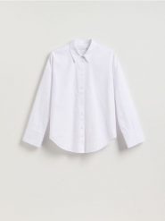 Bawełniana koszula - biały. Białe koszule damskie Reserved, l, bez wzorów, z bawełny, bez kołnierzyka, bez ramiączek. Za 109.99 zł.