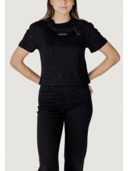 Guess T-Shirt V5GI00 I3Z14 Czarny Regular Fit. Czarne t-shirty damskie Guess, xs, z aplikacjami, z bawełny, bez kołnierzyka. Za 119.99 zł.