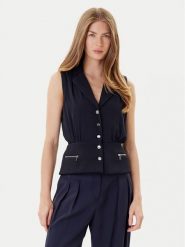 Morgan Bluzka 252-COZIP Granatowy Slim Fit. Niebieskie bluzki damskie Morgan, bez wzorów, z syntetyku, bez kołnierzyka, bez ramiączek. Za 199.99 zł.