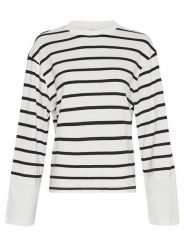 MOSS COPENHAGEN Sweter w kolorze biało-czarnym rozmiar: M/L. Białe swetry klasyczne damskie Moss Copenhagen, l, z bawełny, bez kołnierzyka. Za 136.13 zł.