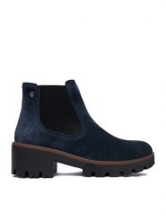 Rieker Botki CEO-79265-14 Granatowy. Niebieskie botki damskie Rieker, ze skóry, bez obcasa, na słupku, bez zapięcia. Za 399.99 zł.