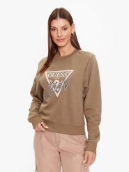 Guess Bluza W3YQ01 KB683 Zielony Regular Fit. Zielone bluzy damskie Guess, s, z aplikacjami, z bawełny, bez kaptura. Za 269.99 zł.