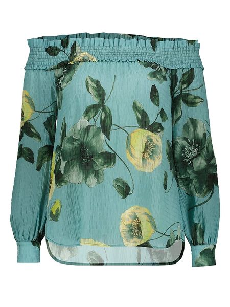 Pinko Bluzka w kolorze turkusowo-żółtym rozmiar: 32. Niebieskie bluzki damskie Pinko, bez wzorów, bez kołnierzyka, bez ramiączek. Za 230.00 zł.