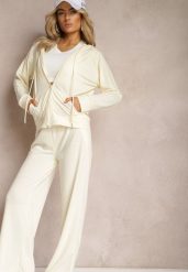 Jasnożółty Luźny Komplet Dresowy Szerokie Spodnie i Bluza z Kapturem Gossame. Żółte bluzy damskie Renee, s, bez wzorów, z dresówki, z kapturem. Za 74.99 zł.