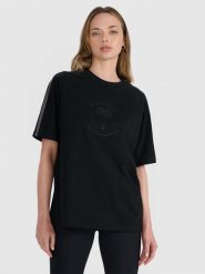 4F T-shirt oversize z nadrukiem damski - czarny XXL. Czarne t-shirty damskie 4F, xl, bez wzorów, z bawełny, bez kołnierzyka. W wyprzedaży za 49.99 zł.