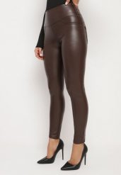 Brązowe Legginsy z Imitacji Skóry i Kieszeni z Wysokim Stanem Olabria. Brązowe legginsy damskie Born2be, m, bez wzorów, z jeansu. Za 39.99 zł.