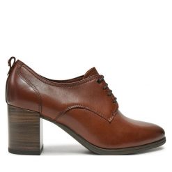 Półbuty Tamaris. Brązowe czółenka damskie Tamaris, bez wzorów, bez obcasa, na obcasie. Za 319.99 zł.