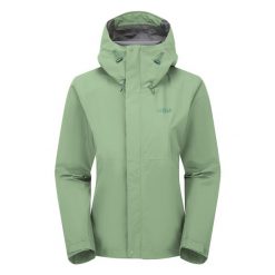 Kurtka przeciwdeszczowa damska Rab Women's Downpour Jacket z kapturem. Zielone kurtki damskie RAB, s, bez wzorów, z kapturem. Za 464.33 zł.