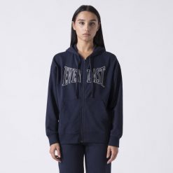 Ikoniczna Bluza Z Kapturem I Pelnym Zamkiem Na Suwak Z Logo Niebieski Morski Baw. Niebieskie bluzy damskie EVERLAST, l, bez wzorów, z bawełny, z kapturem. W wyprzedaży za 172.40 zł.