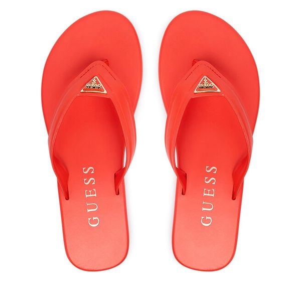 Japonki Guess. Czerwone klapki damskie Guess, z aplikacjami, bez obcasa, bez zapięcia. Za 260.99 zł.